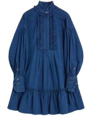 Valentino Garavani Ruffle-Detail Denim Dress - Blue