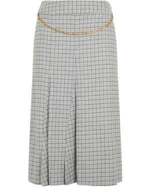 Malo Plaid Pleated Midi Skirt - Grey