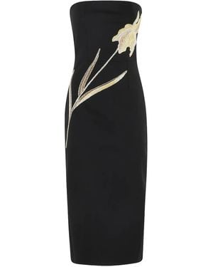 STAUD Abito Brooke Midi Senza Spalline Con Decorazione A Fiori - Nero