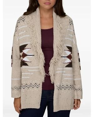 Autumn Cashmere Fringed Shawl-Collar Jacket - Natural