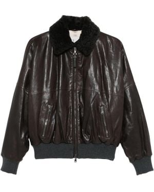 Brunello Cucinelli シアリングカラー レザージャケット - ブラック