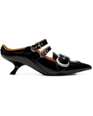 LILI CURIA Mules Astrid Con Hebilla Y Puntera En Punta - Negro
