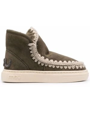 Mou Crochet Stitch-Trim Boots - Brown