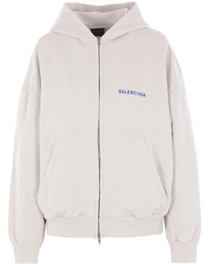 Balenciaga Logo-Print Zip-Up Hoodie - White