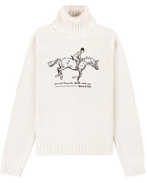 Sporty & Rich Turtleneck Equestrian-Embroidered Jumper - White