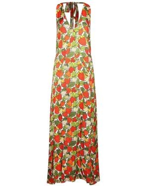 ALESSANDRO ENRIQUEZ Strawberry-Print Maxi Dress - Metallic