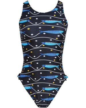 Brigitte Bardot Fish-Print Swimsuit - Blue