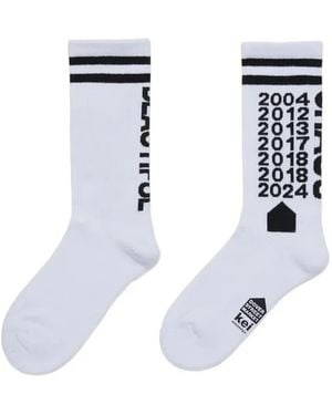 Dover Street Market Logo-Print Striped Socks - White