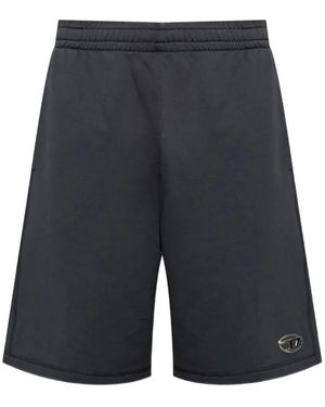 DIESEL Fleece Shorts With Metallic Oval D - Grey