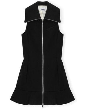 Ganni Zip-Up Crepe Mini Dress - Black