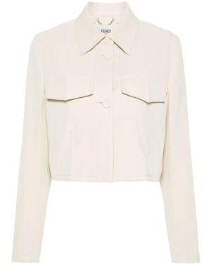 Fendi Twill Cropped Jacket - Natural