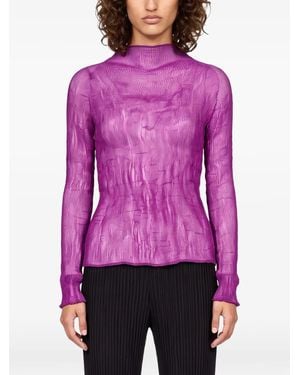 Issey Miyake Pleated Semi-Sheer Top - Purple