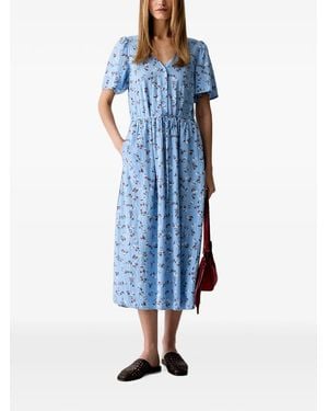 Marc O' Polo Floral-Print Tie-Waist Midi Dress - Blue