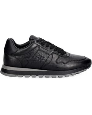 Baldinini Logo-Embossed Grained Leather Trainers - Black