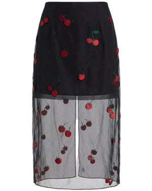 Monse Cherry-Embroidered Sheer Midi Skirt - Black