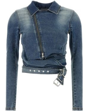 Y. Project Stretch Denim Wrap Cropped Jacket - Blue