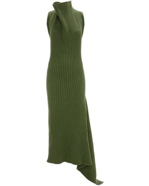 Victoria Beckham Draped Ribbed Midi Dress - Green
