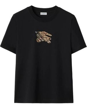 Burberry Ekd Check Cotton T-Shirt - Black