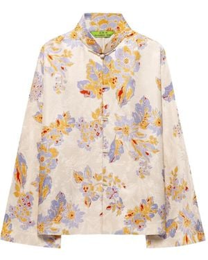 Shanghai Tang Scholar Floral-Print Silk Jacket - White
