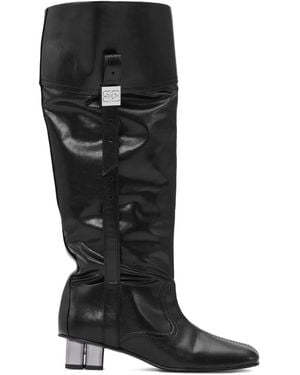 Ganni Slouchy Leren Knielaarzen - Zwart