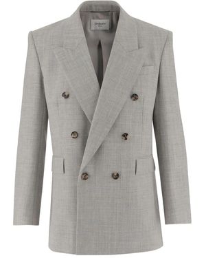 Saint Laurent Double-Breasted Wool Blazer - Grey