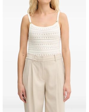 Guess Pointelle-Knit Logo-Plaque Top - White