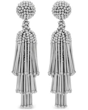 Oscar de la Renta Beaded Tassel Earrings - White