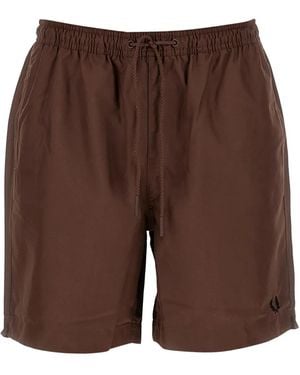 Fred Perry Short De Bain À Logo - Brown