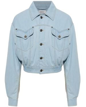 Versace Elasticated-Waist Denim Jacket - Blue