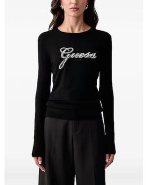 Guess Logo-Embellished Long-Sleeve Sweater - Black