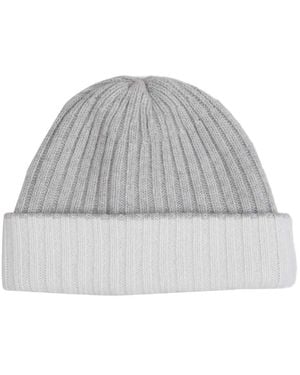 Fedeli Two-Tone Ribbed-Knit Beanie Hat - Grey