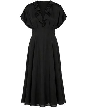 Alberta Ferretti Ruffled V-Neck Midi Dress - Black