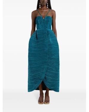 Cult Gaia Plissé V-Neck Open Back Gown - Blue