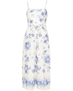 Twinset Floral-Print Chambray Jumpsuit - White