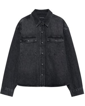 Anine Bing Paxton Double-Pocket Denim Shirt - Black