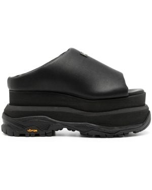 Sacai Platform-Sole Leather Slides - Black