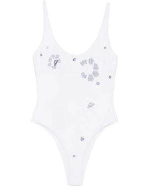 Ermanno Scervino Floral-Embroidered Swimsuit - White