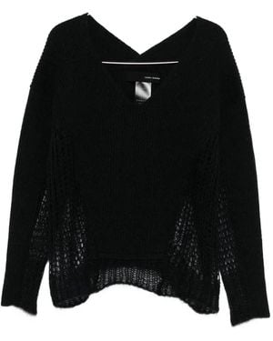 Isabel Benenato V-Neck Open-Knit Sweater - Black