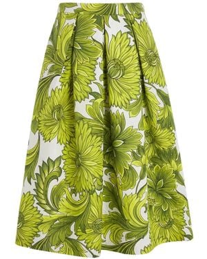Lunatica Milano T Florence Midi-Rok Met Bloemenprint En Jacquard - Groen
