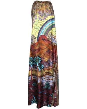 VLISCO DIALOGUES Landscape-Print Halterneck Maxi Dress - White