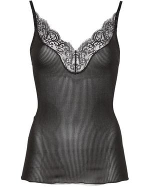 Saint Laurent Lace-Trim Ribbed Top - Black