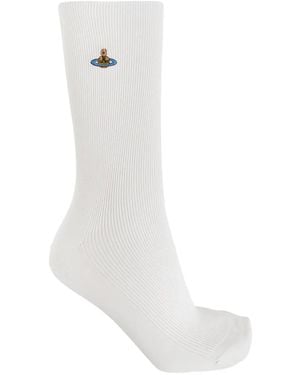 Vivienne Westwood Orb-Embroidered Ribbed Socks - White