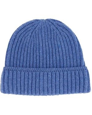 Piacenza Cashmere Ribbed Cashmere Beanie - Blue