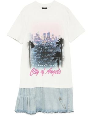 Balenciaga Graphic-Print Pleated Denim Dress - Gray