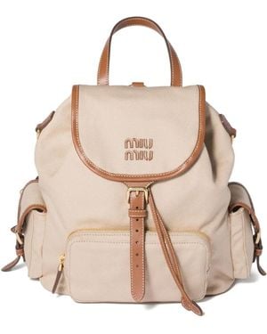Miu Miu Flap-Pocket Strap Canvas Backpack - Natural