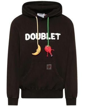 Doublet Mud-Dyed Logo-Appliqué Hoodie - Black