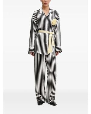 Sleeper The Rose Striped Floral-Detail Pajamas - White