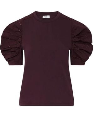 Liu Jo Bi-Material T-Shirt With Puff Sleeves - Purple