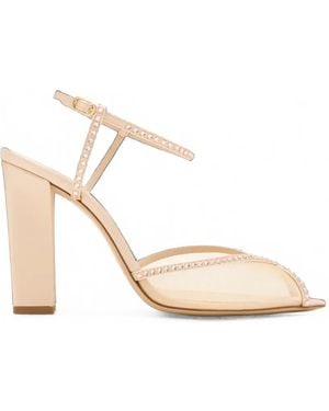 Andrea Wazen Katy Crystal-Embellished Mesh Sandals - Natural