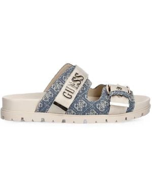 Guess Faxona Logo-Print Buckle-Fastening Sandals - White